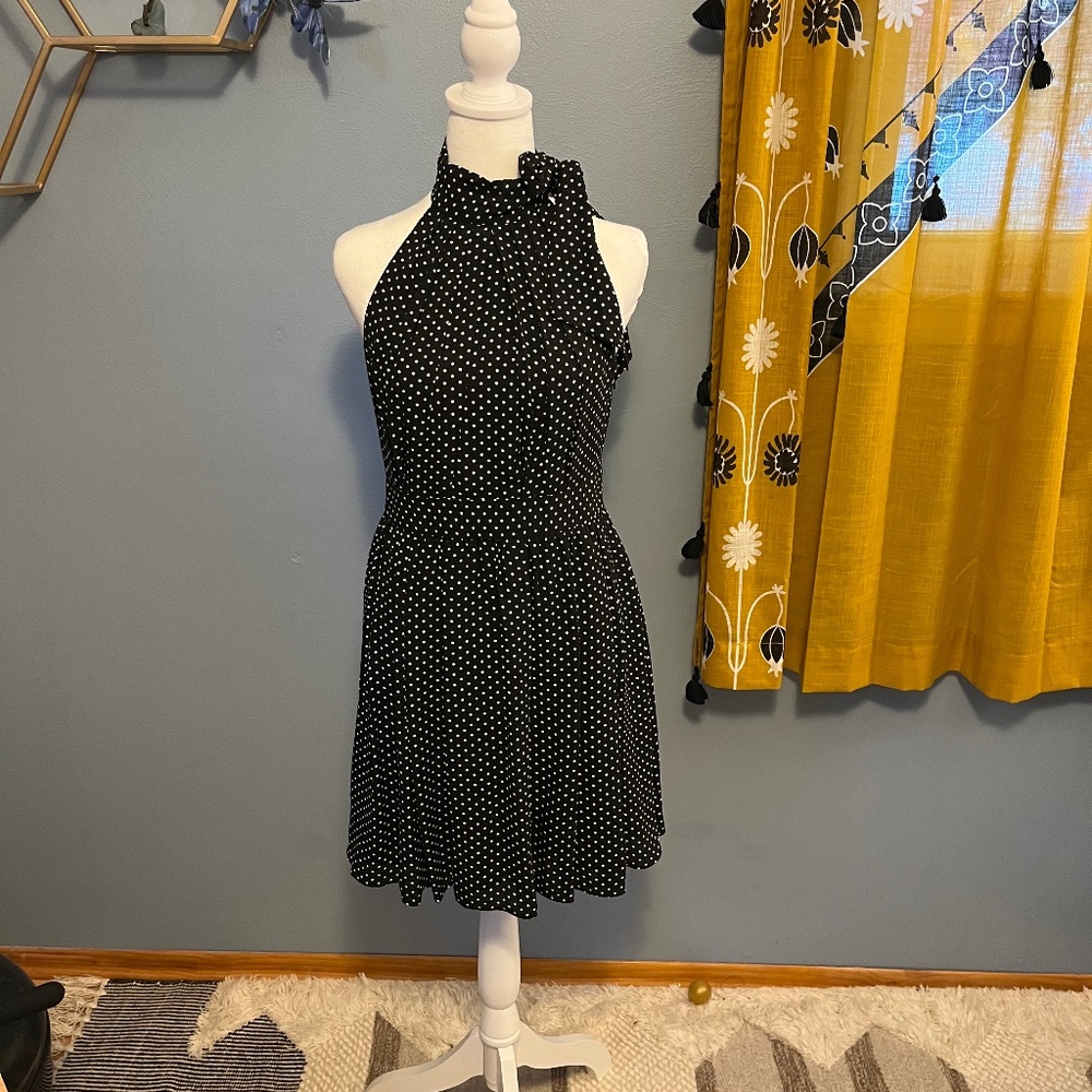 Express black and white polkadot dress